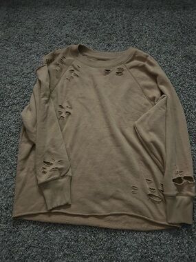 American Eagle Outfitters Distressed Sweatshirt - Tan
